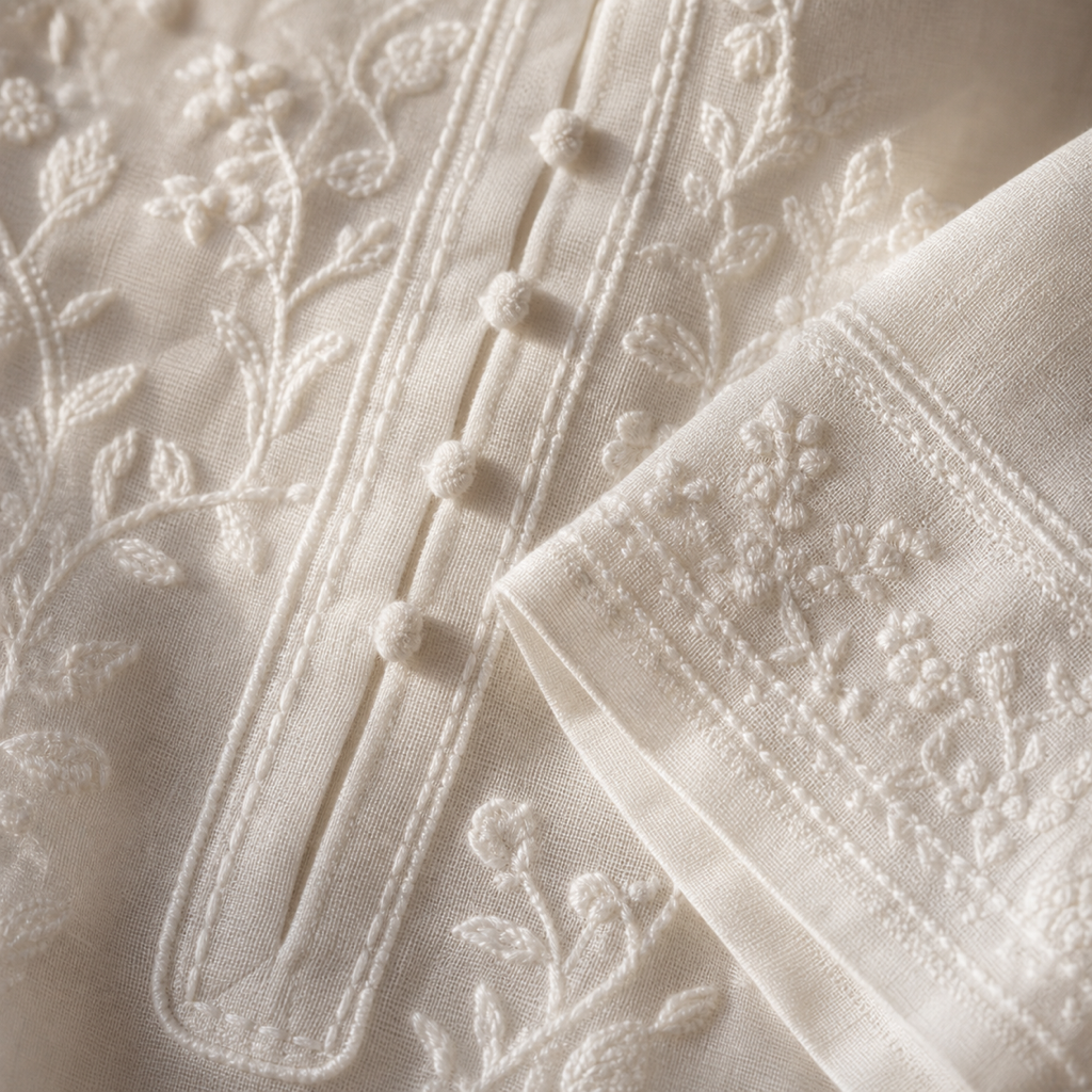 White-on-white Chikankari, up close